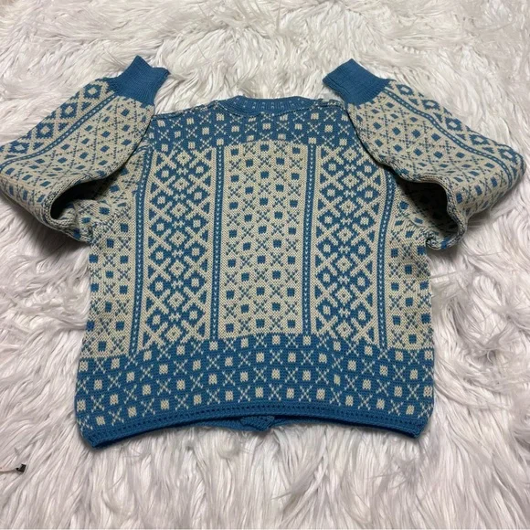 Jersild 100% Virgin wool Swiss vintage Blue and Cream Knit Sweater - Picture 2 of 6